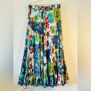 SilverStream Multi Color Floral Boho Maxi Skirt One Size